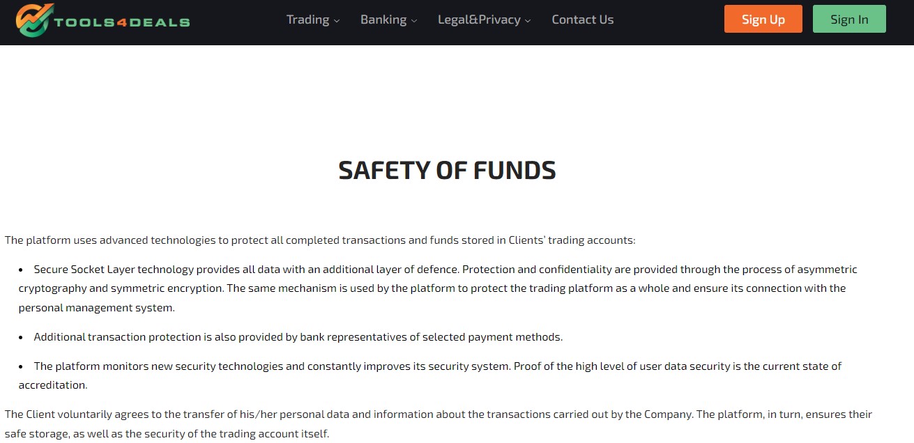 Tools4Deals Safety of Funds